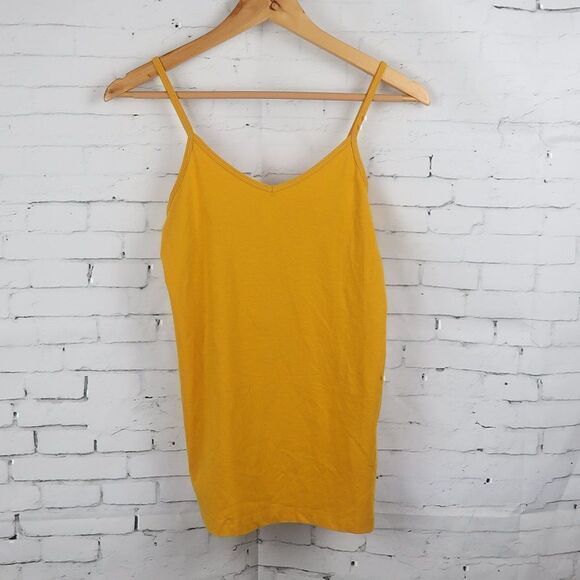 FOREVER 21 MUSTARD YELLOW COTTON STRETCH V NECK TANK TOP SIZE LARGE NWT - Picture 1 of 9
